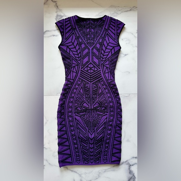 RVN Aztec Jacquard Bodycon Dress – Blue/Black – Size Small - Picture 3 of 6